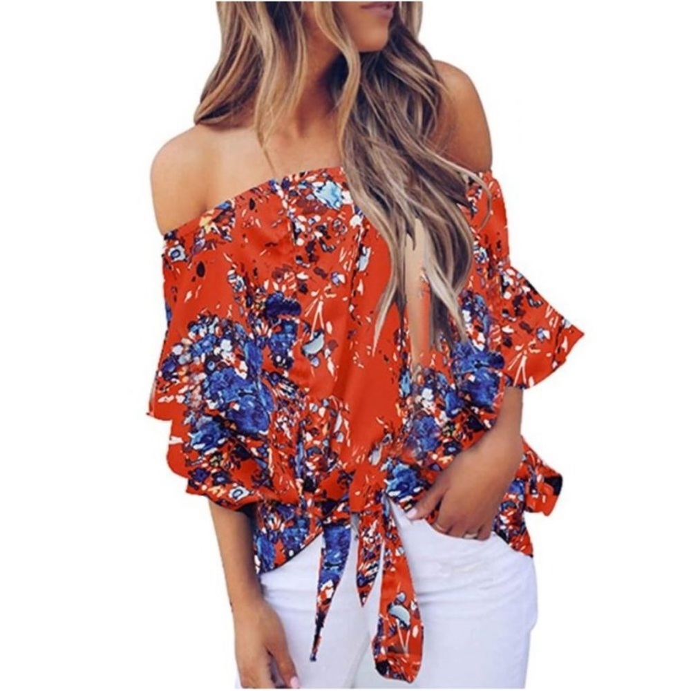 RED FLORAL OFF THE SHOULDER TOP